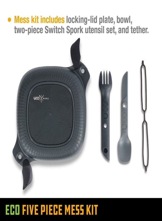 UCO Recycled ECO 5-Piece Camping and Outdoor Mess Kit with Bowl, Plate, Switch Spork Utensil Set - Image 3
